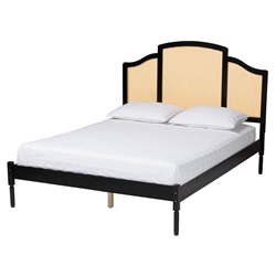 Baxton Studio Librina Classic and Traditional Black Finished Wood Queen Size Platform Bed with Woven Rattan